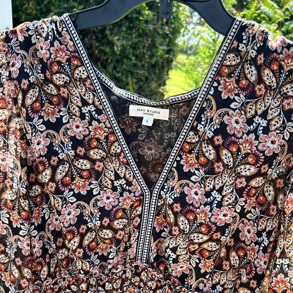 Max Studio Black Pleated Sundress with Bishop Sleeves - Picture 3 of 4